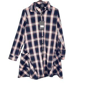 Joh Apparel Shirt Dress Plaid Blue Red Cream Size S